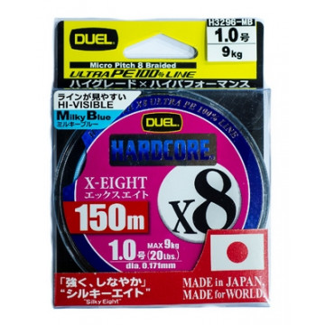 ШнурYo-Zuri Duel PE Hardcore X8 150м MilkyBlue #1.2 (0.191mm) 12.0kg