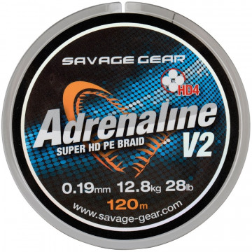 Леска плетеная Savage Gear HD4 Adrenaline V2 120m 0.08mm 10lbs 4.5kg Grey